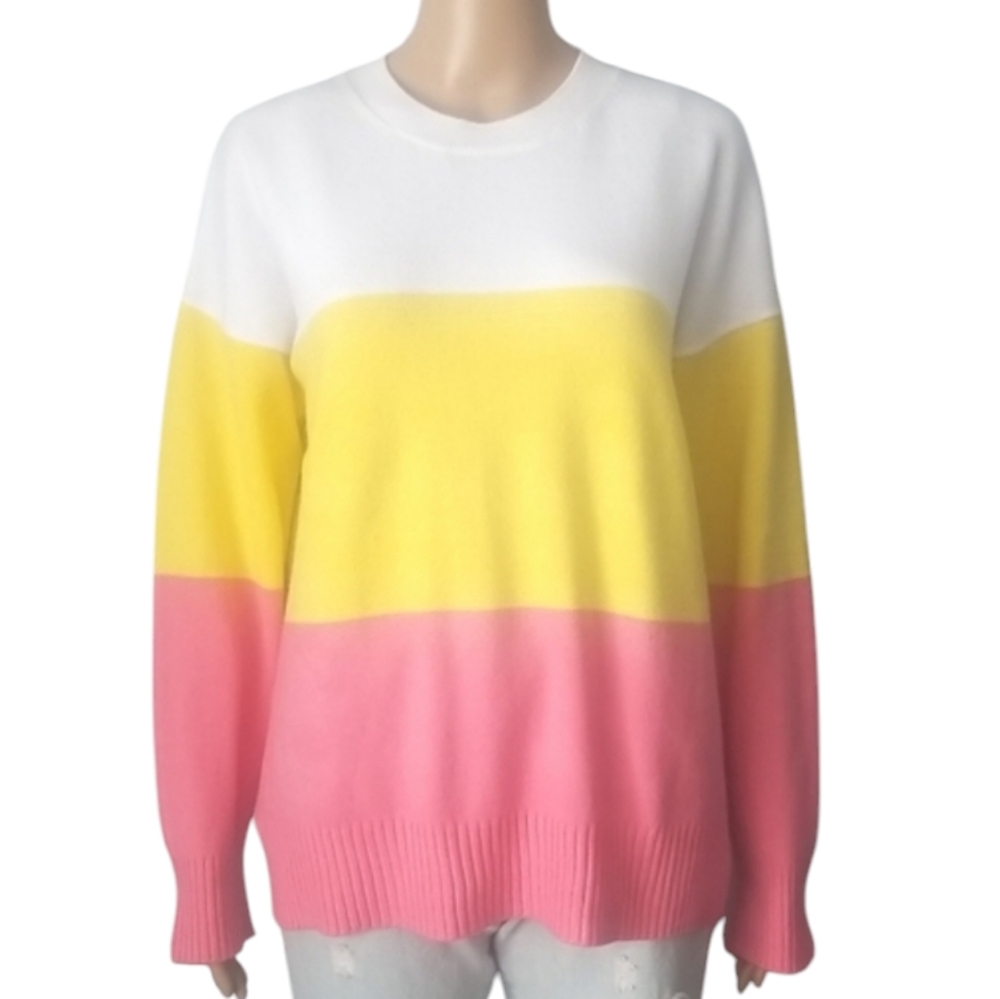 French Connection Colorblock Sweater - White, Yellow, Pink